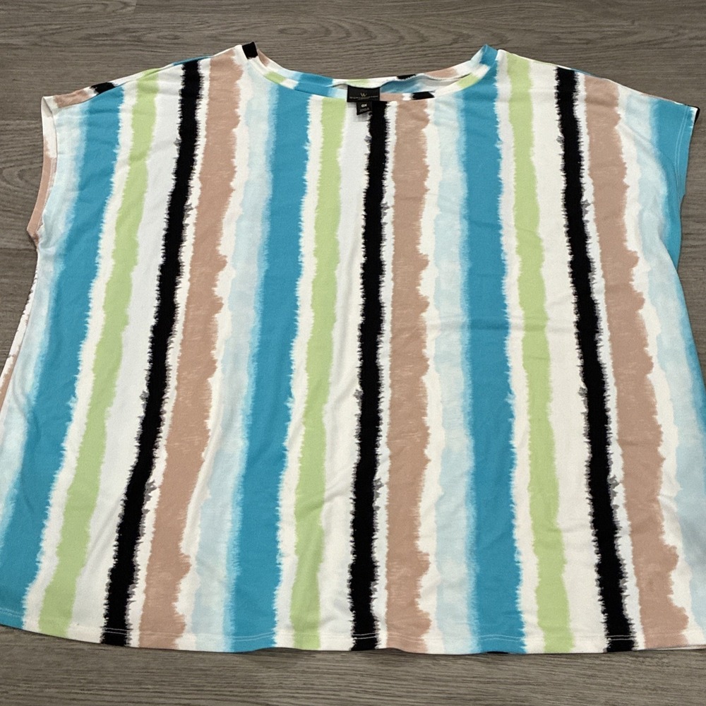 Worthington Woman Top 0X Sophia Stripe Short Sleeve Office Career Church Vacay